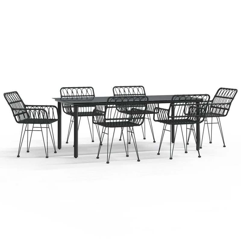 7 Piece Garden Dining Set Black Poly Rattan