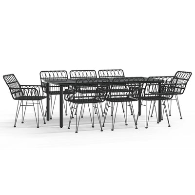 9 Piece Garden Dining Set Black Poly Rattan