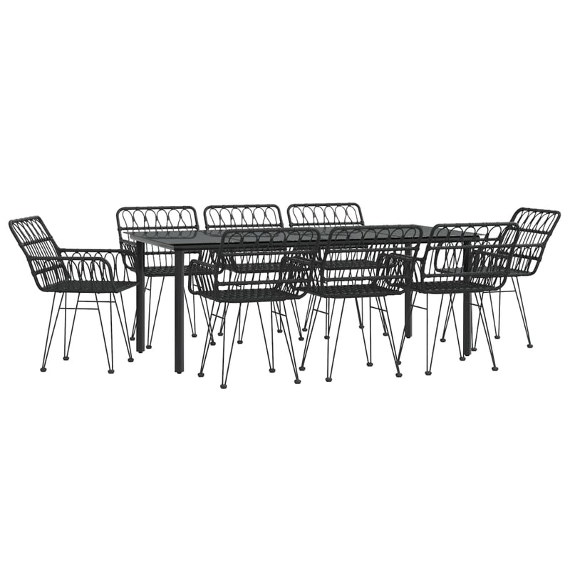 9 Piece Garden Dining Set Black Poly Rattan