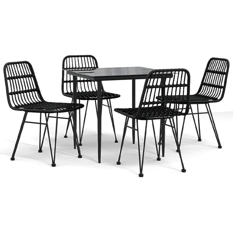 5 Piece Garden Dining Set Black Poly Rattan