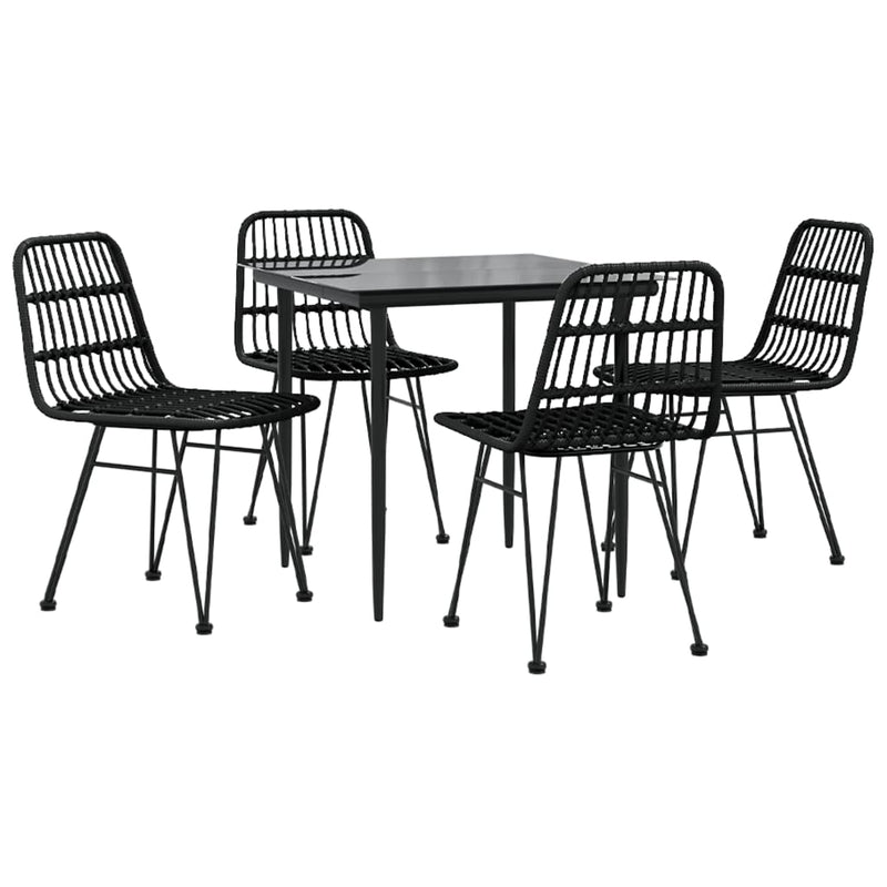 5 Piece Garden Dining Set Black Poly Rattan