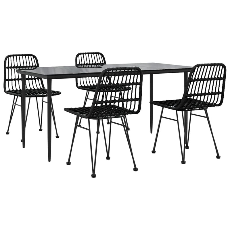 5 Piece Garden Dining Set Black Poly Rattan