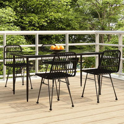 5 Piece Garden Dining Set Black Poly Rattan