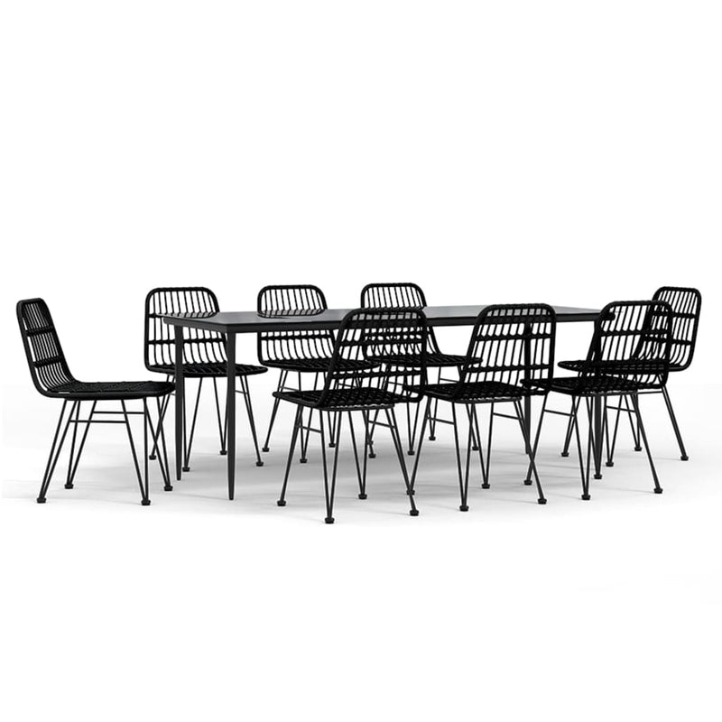 9 Piece Garden Dining Set Black Poly Rattan