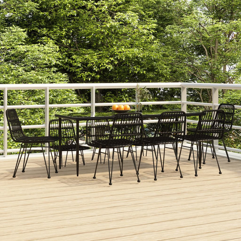 9 Piece Garden Dining Set Black Poly Rattan