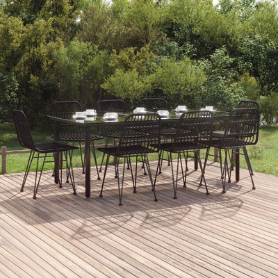 9 Piece Garden Dining Set Black Poly Rattan