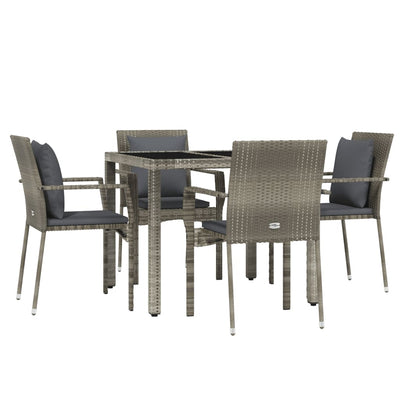 5 Piece Garden Dining Set with Cushions Grey Poly Rattan