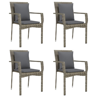 5 Piece Garden Dining Set with Cushions Grey Poly Rattan