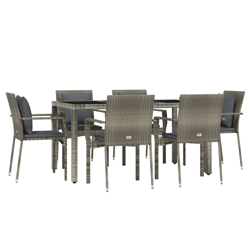 7 Piece Garden Dining Set with Cushions Grey Poly Rattan