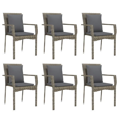 7 Piece Garden Dining Set with Cushions Grey Poly Rattan