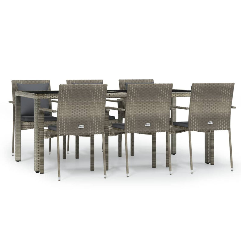 7 Piece Garden Dining Set with Cushions Grey Poly Rattan