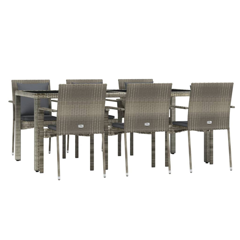 7 Piece Garden Dining Set with Cushions Grey Poly Rattan