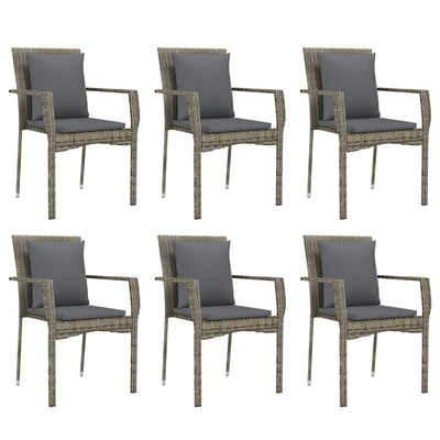 7 Piece Garden Dining Set with Cushions Grey Poly Rattan