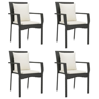 5 Piece Garden Dining Set with Cushions Black Poly Rattan