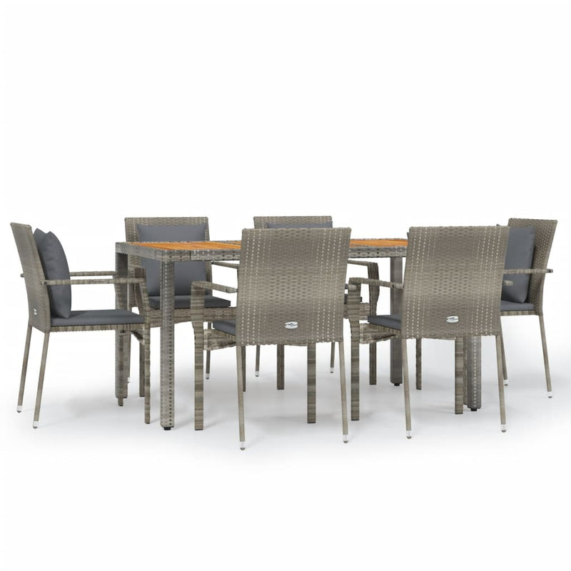 7 Piece Garden Dining Set with Cushions Grey Poly Rattan