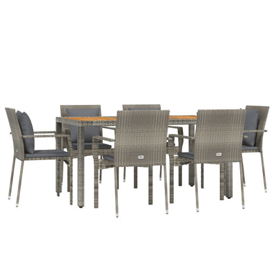 7 Piece Garden Dining Set with Cushions Grey Poly Rattan