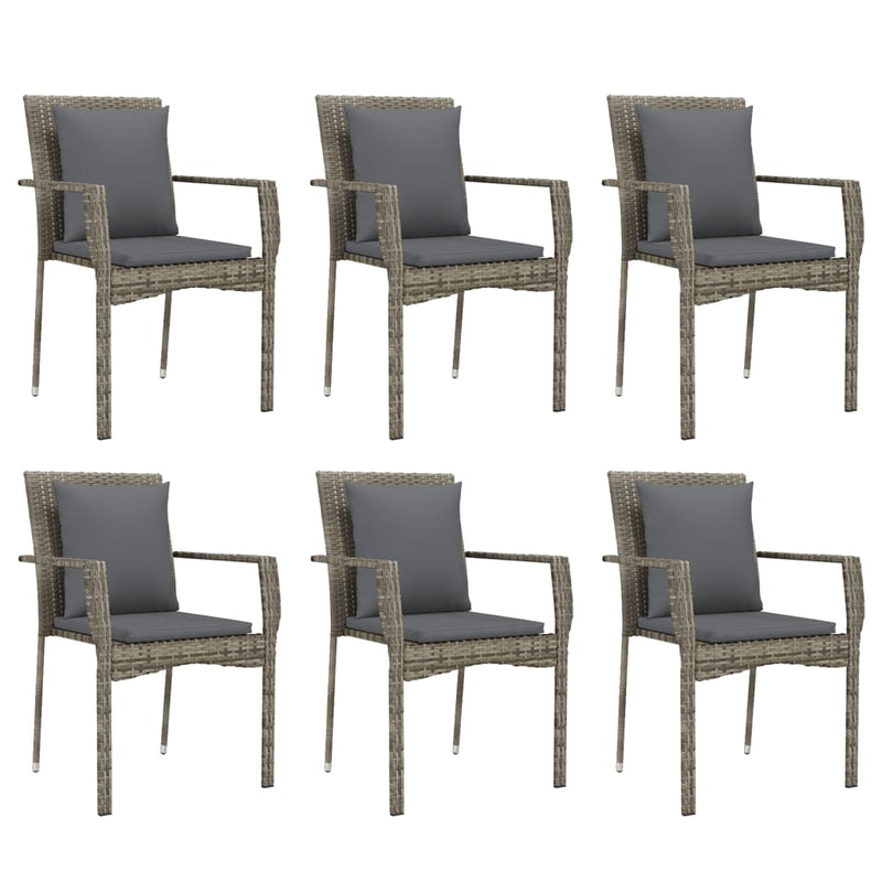 7 Piece Garden Dining Set with Cushions Grey Poly Rattan