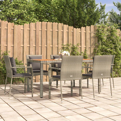 7 Piece Garden Dining Set with Cushions Grey Poly Rattan