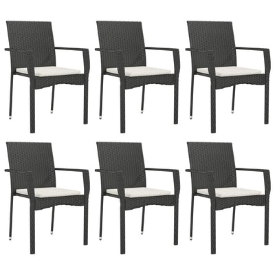 7 Piece Garden Dining Set with Cushions Black Poly Rattan