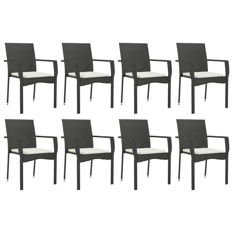 9 Piece Garden Dining Set with Cushions Black Poly Rattan