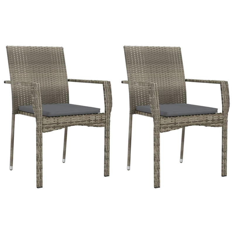 3 Piece Garden Dining Set with Cushions Grey Poly Rattan