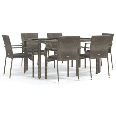 7 Piece Garden Dining Set with Cushions Grey Poly Rattan