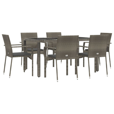 7 Piece Garden Dining Set with Cushions Grey Poly Rattan