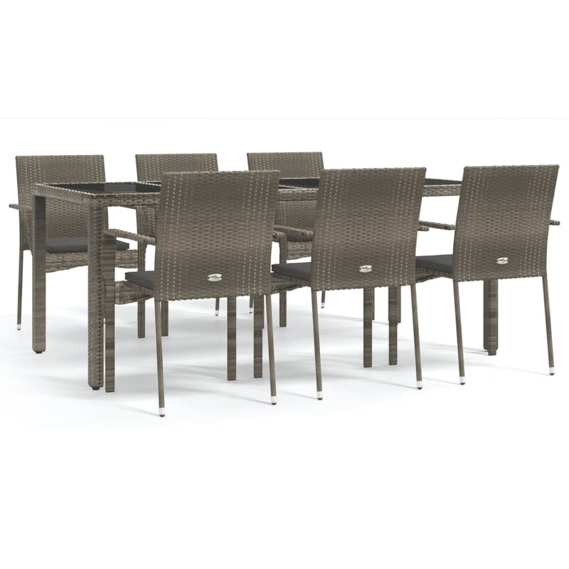 7 Piece Garden Dining Set with Cushions Grey Poly Rattan