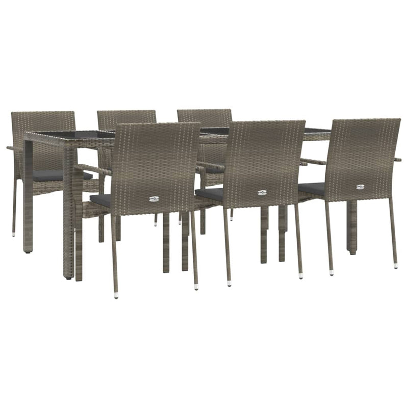 7 Piece Garden Dining Set with Cushions Grey Poly Rattan