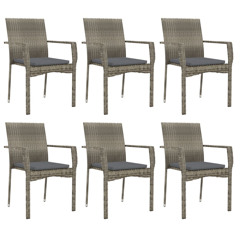 7 Piece Garden Dining Set with Cushions Grey Poly Rattan