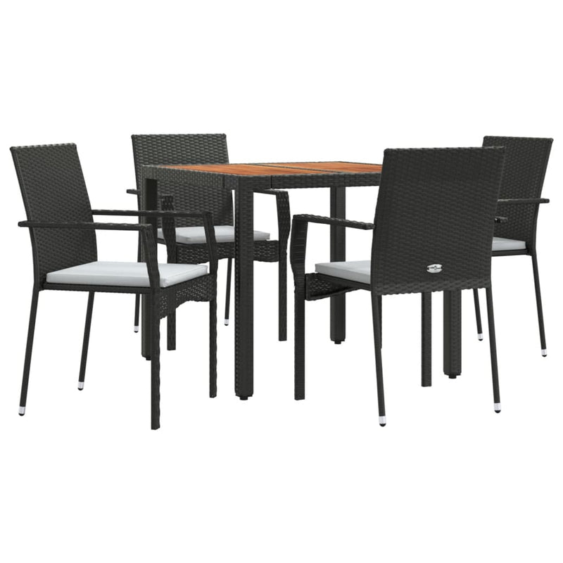 5 Piece Garden Dining Set with Cushions Black Poly Rattan