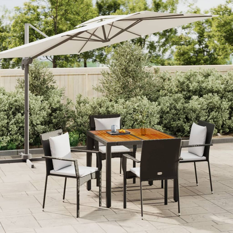 5 Piece Garden Dining Set with Cushions Black Poly Rattan