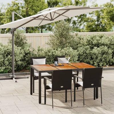 5 Piece Garden Dining Set with Cushions Black Poly Rattan