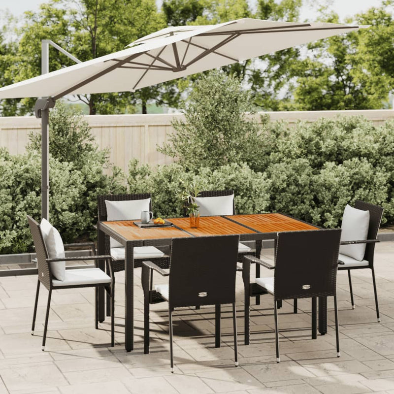 7 Piece Garden Dining Set with Cushions Black Poly Rattan