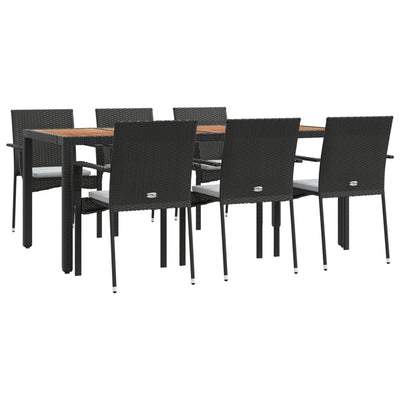 7 Piece Garden Dining Set with Cushions Black Poly Rattan