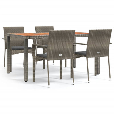 5 Piece Garden Dining Set with Cushions Grey Poly Rattan