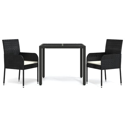 3 Piece Garden Dining Set with Cushions Black Poly Rattan