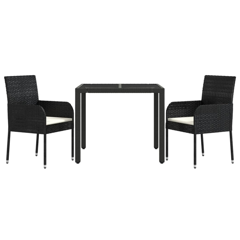 3 Piece Garden Dining Set with Cushions Black Poly Rattan