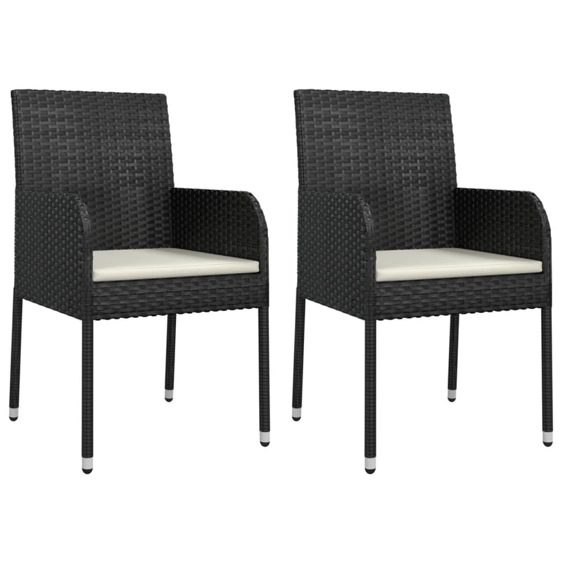 3 Piece Garden Dining Set with Cushions Black Poly Rattan