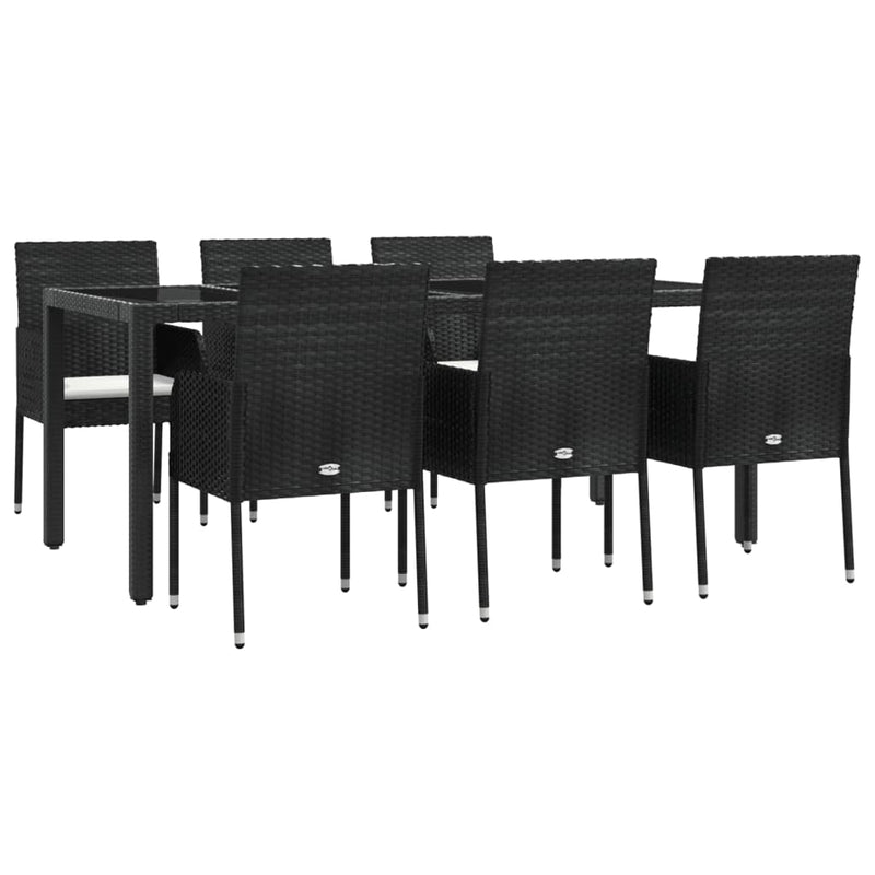 7 Piece Garden Dining Set with Cushions Black Poly Rattan