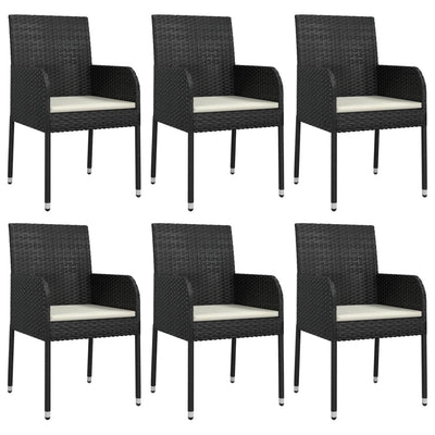 7 Piece Garden Dining Set with Cushions Black Poly Rattan