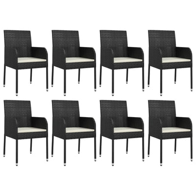 9 Piece Garden Dining Set with Cushions Black Poly Rattan