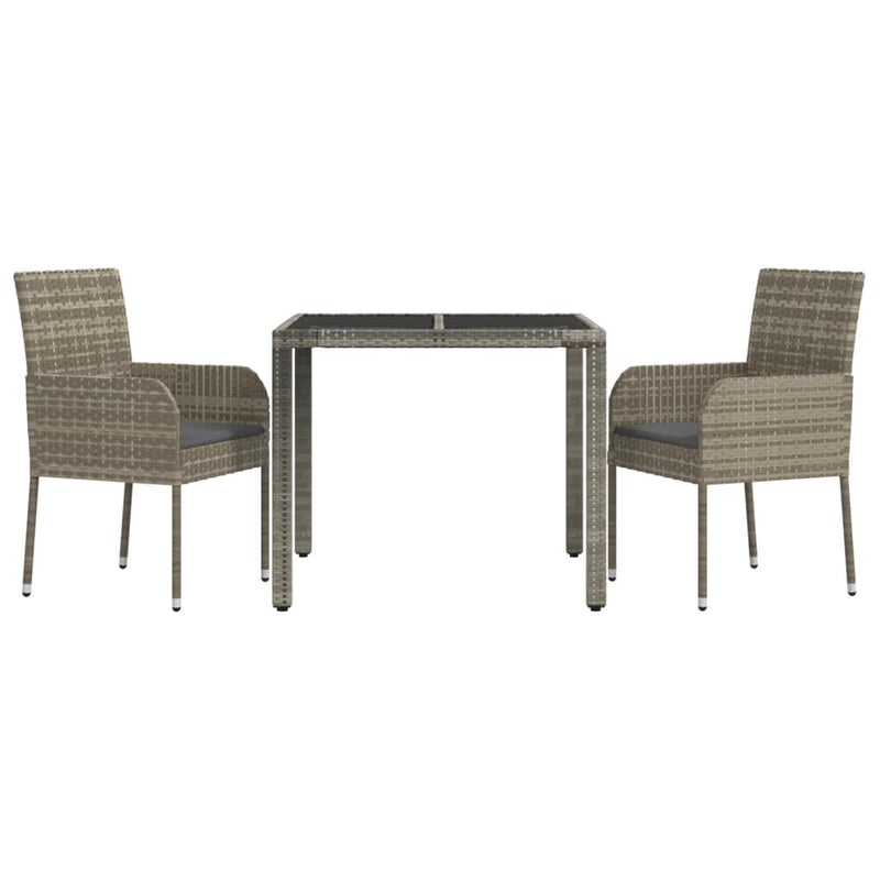 3 Piece Garden Dining Set with Cushions Grey Poly Rattan