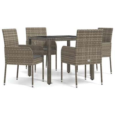 5 Piece Garden Dining Set with Cushions Grey Poly Rattan