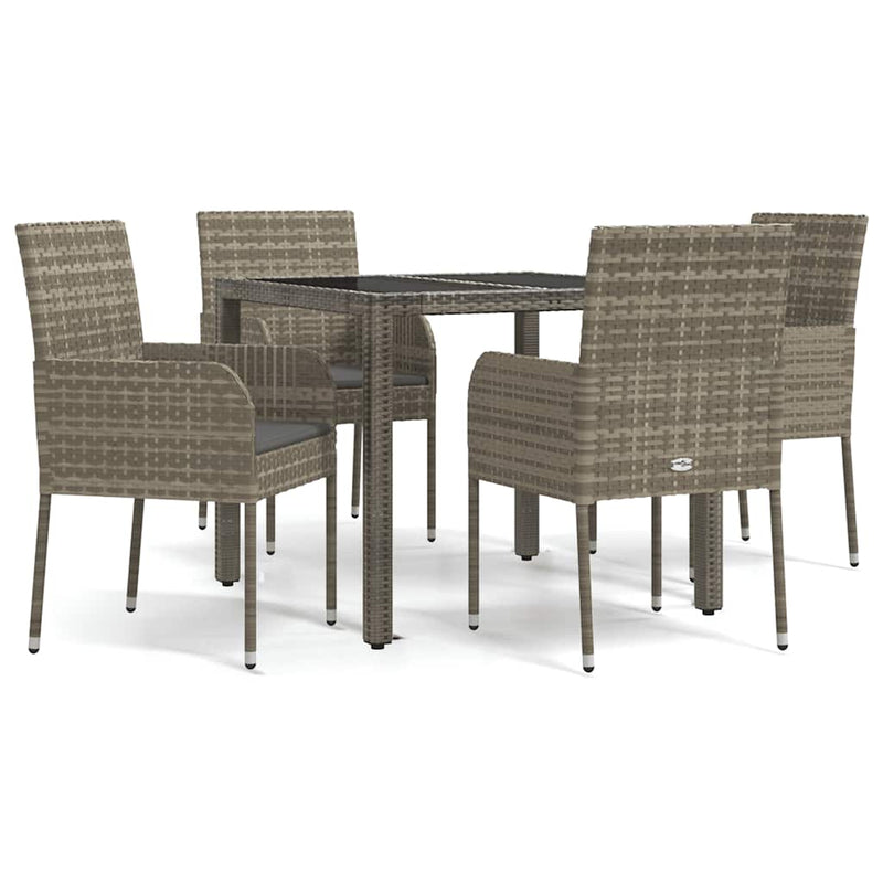 5 Piece Garden Dining Set with Cushions Grey Poly Rattan