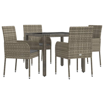 5 Piece Garden Dining Set with Cushions Grey Poly Rattan