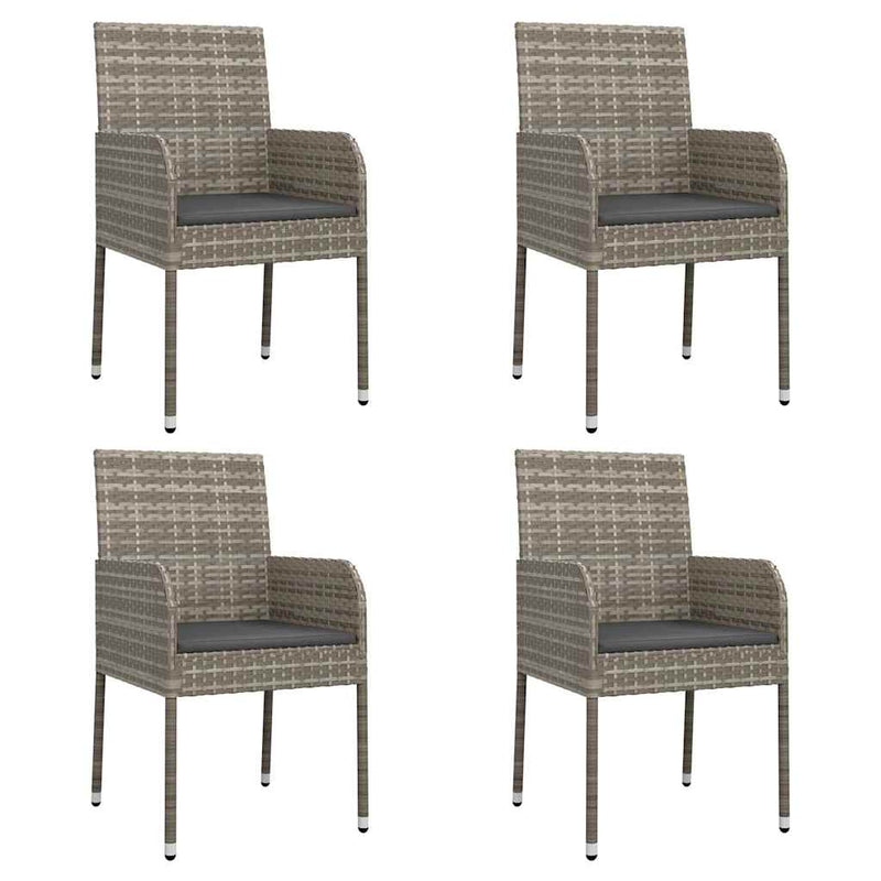 5 Piece Garden Dining Set with Cushions Grey Poly Rattan