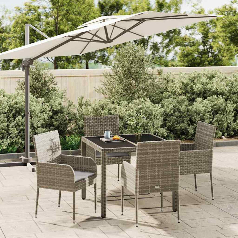 5 Piece Garden Dining Set with Cushions Grey Poly Rattan