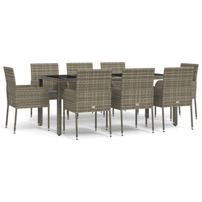 9 Piece Garden Dining Set with Cushions Grey Poly Rattan