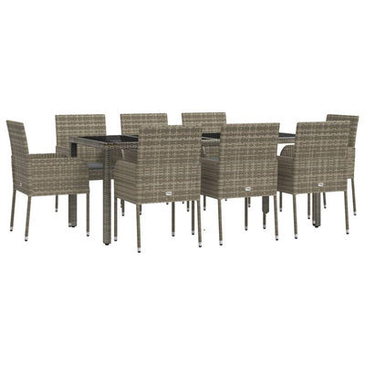 9 Piece Garden Dining Set with Cushions Grey Poly Rattan